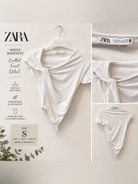 ZARA White Knotted Front Short Sleeve Bodysuit